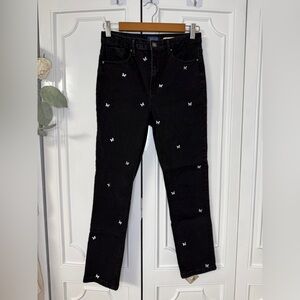 Angel Kiss Black Skinny Jeans with White Butterfly Embroidery